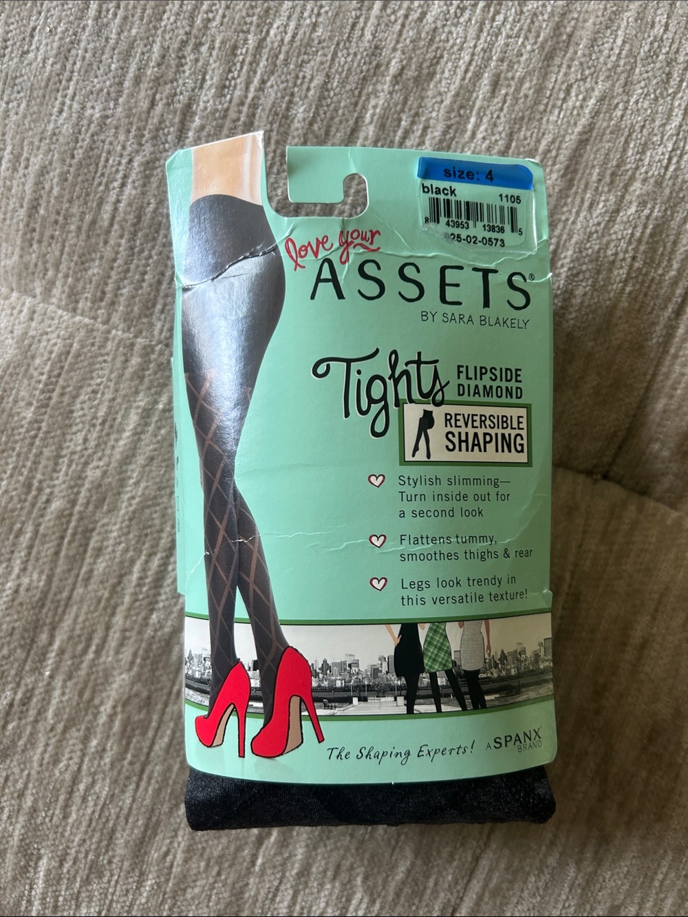 ASSETS by Sara Blakely Black Diamond-Pattern Reversible Tights Size 4